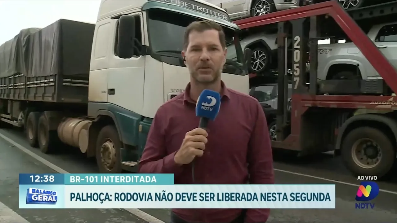 BR-101/SC permanece interditada: chuvas intensas impedem liberação em Palhoça