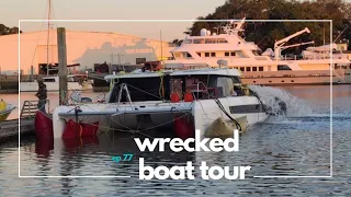 INSIDE A WRECKED BOAT//Sunken Leopard 50 Boat Tour-Episode 77