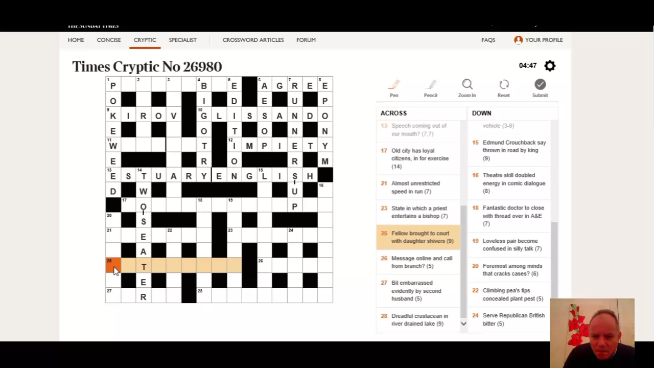Mark live-solves the Times Crossword on 8th March