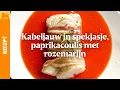 Kabeljauw in spekjasje, paprikacoulis met rozemarijn