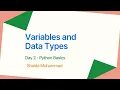 Lecture 2 Variables Data Types in Python Python Ramzan Free Online Course in Pashto