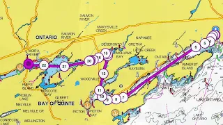 Boating Lake Ontario: Kingston to Belleville.  Best (safest) passage west is through Bay of Quinte.