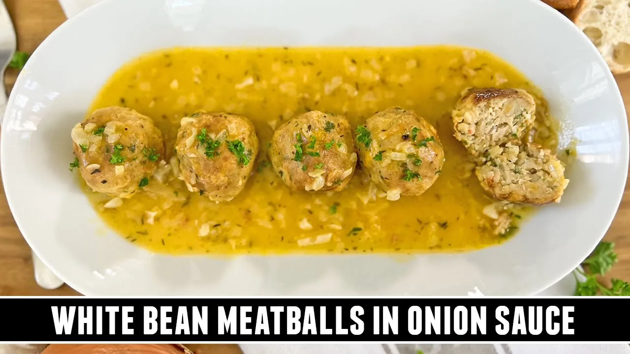 INCREDIBLE White Bean "Meatballs"   Spanish-Style in Onion Sauce