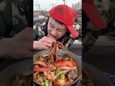 Eating octopus seafood