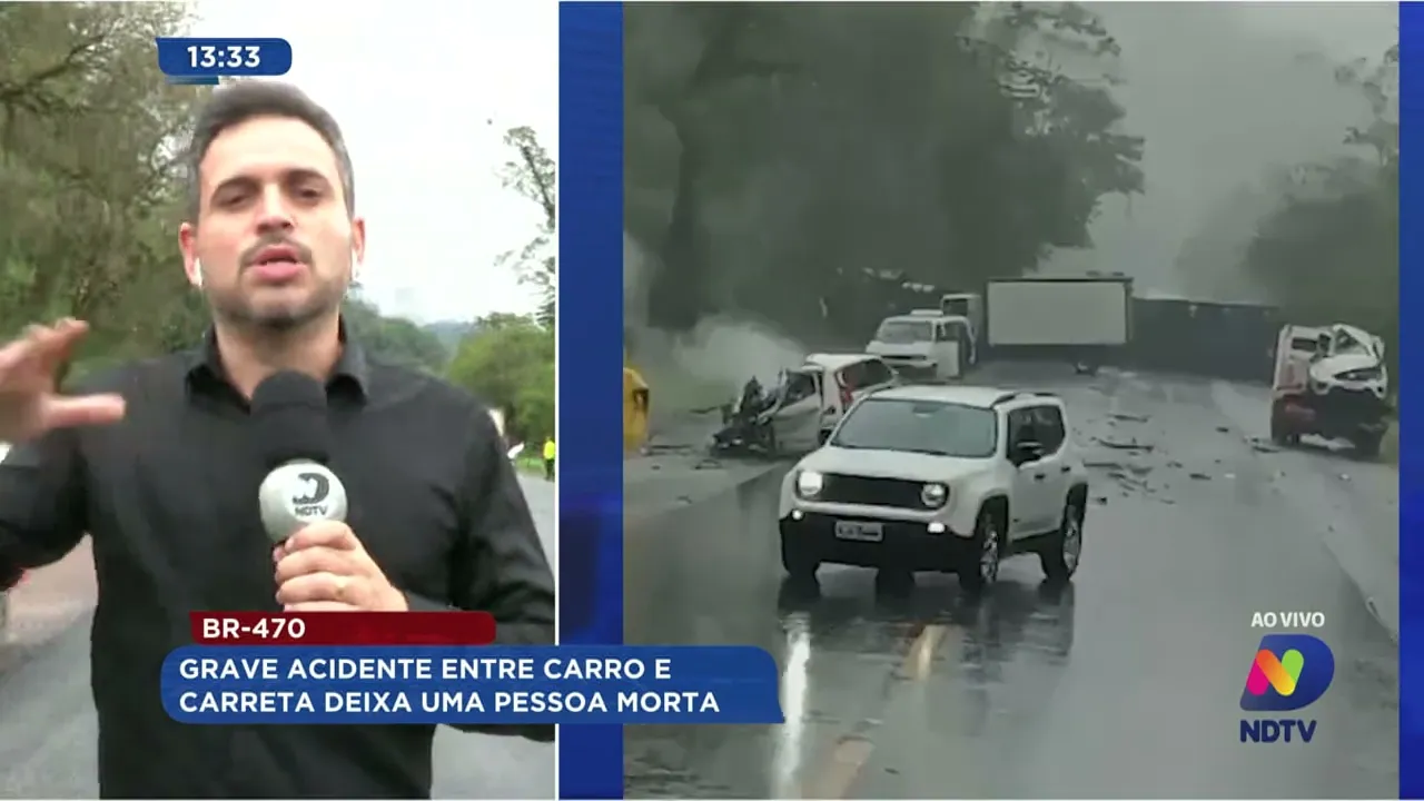 Grave acidente entre carro e carreta deixa uma pessoa morta na BR-470