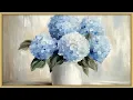 Vintage frame TV art blue floral hydrangeas TV screensaver wallpaper background oil painting decor