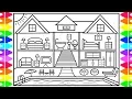 How to Draw a House with a Swimming Pool House with a Pool Drawing and Coloring Page