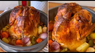 Easy Roasted Chicken شوفو كيف عملت فروج بقالب الكيك 