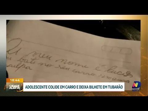 Acidente em Tubarão: menino de 12 anos deixa bilhete comovente após colidir com carro