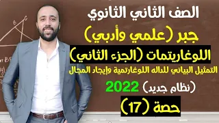 الصف الثاني الثانوي اللوغاريتمات الجزء الثاني التمثيل البياني الدالة اللوغاريتميه وإيجاد المجال 