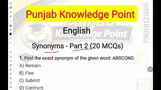 English Synonym Part-2 Punjab Police Psssb board Patwari Clerk senior assistant