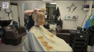 2025-09 Martina - long wavy blond cut to bob with buzzed nape
