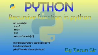 recursive function in Python in Hindi recursive function to calculate factorial in Python