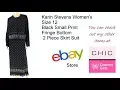Karin Stevens Women s Size 12 Black Small Print Fringe Bottom 2 Piece Skirt Suit