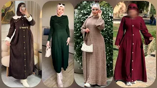 أجمل تشكيلة فساتين شتاء 2025 2026 للمحجبات دريسات خروج للبنات موضة شتاء 2025 Winter 2025 Dresses 