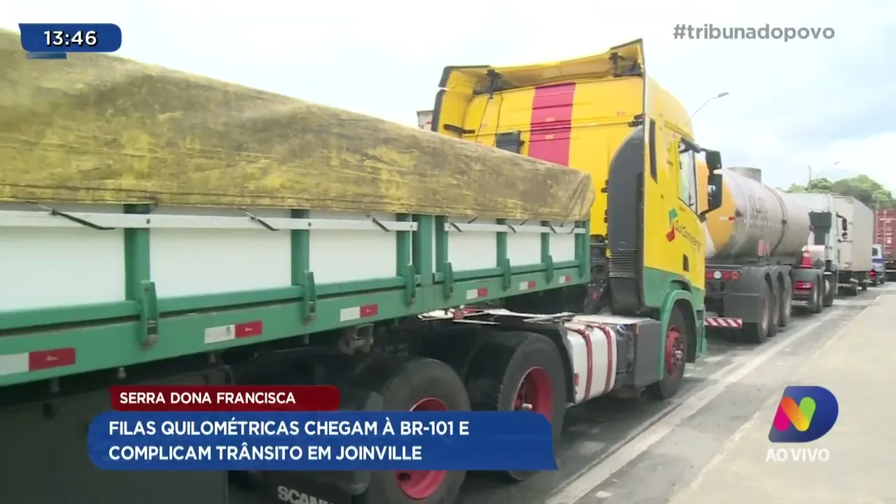 Serra Dona Francisca: filas quilométricas chegam à BR-101 e complicam trânsito em Joinville