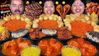 BIG BITES EATING CHALLENGE! SPICY MOMO, PANI PURI, CHICKEN LOLIPOP, SPICY NOODLES CHOCOLATE MUKBANG