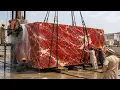 Incredible Strawberry Marble Making Giant Stone Cutting Into Perfect Marble Slabs