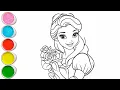 Cute Princess Belle Drawing for kids Painting Coloring for kids Toddlers Let s Draw Together