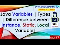 L17 Java Variables Types Difference between Instance Static Local Variables Java Lectures