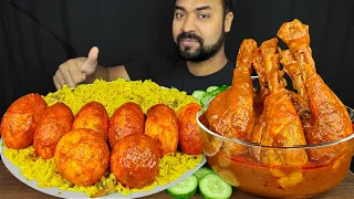 SPICY CHICKEN CURRY, EGG CURRY, MUSHROOM PULAO, SALAD, GRAVY ASMR MUKBANG EATING SHOW | BIG BITES |