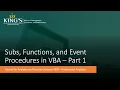 VBA Tutorial 12 Subs Functions and Event Procedures in VBA - Part 1