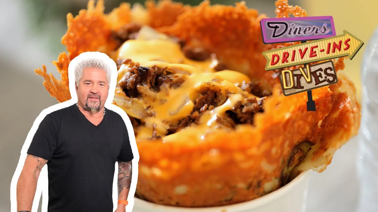 Guy Fieri Eats a Cheesesteak Crepe   Diners, Drive-Ins and Dives   Food Network