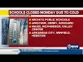 Several schools across Kansas close on Monday due to cold