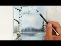 Download Lagu Easy landscape scenery drawing of winter season birch tree with pastels colour.