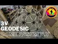 Assembling a 3V geodesic dome with wooden struts