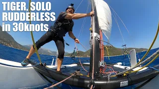 Catamaran, Rudderless in Strong Wind: Is it possible?