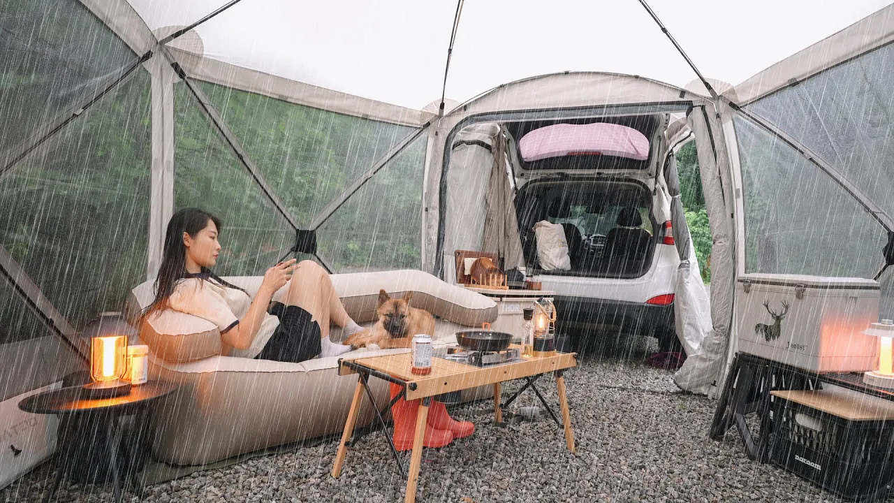 비가 온다고? 오히려 좋아!☔️ 비오는 숲 속에서 강아지와 솔로캠핑 / 빗소리 들으며 우중혼술 적시기. 감바스와 잭다니엘 / 춘천 더숲캠핑장 썸네일