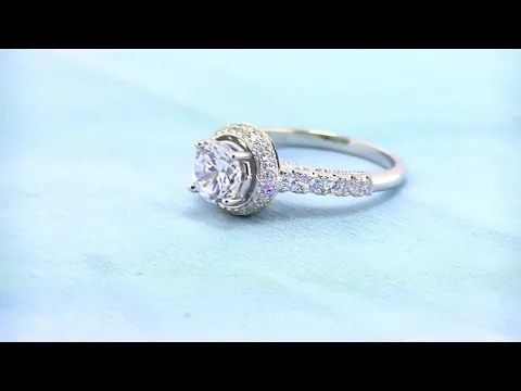 Download MP3 6.5mm Round Forever One  DEF Charles and Colvard Moissanite 18k White Gold Pave Diamond Ring 1.5ct