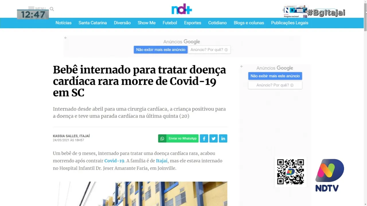 Números de denuncias aumenta sobre caso creche de Itapema, e bebê morre vítima da Covid-19