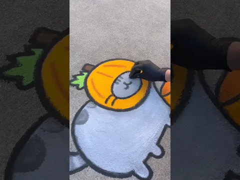 She Needs A Costume! Drawing Pusheen As A Halloween Pumpkin… in Sidewalk Chalk Art 🎃