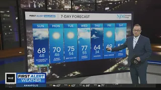 A few showers storms cross Maryland late Saturday into Sunday