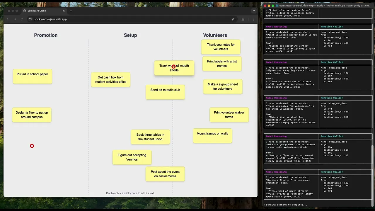 Demo of computer use model using sticky notes