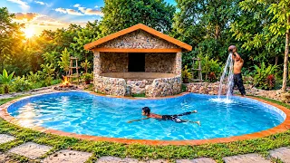 Building a Hidden Jungle House With a Pool and Water Well​