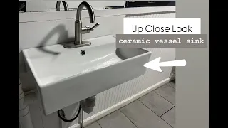 KMOEM Small Vessel Sink Wall Mount Rectangular Bathroom Vessel Sink Porcelain White Ceramic Sink