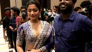 rashmika mandanna in glamorous look rashmika and allu arjun at kochi for pushpa promo