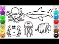 Coloring for Kids with Sea Animals - Coloring Book for Children