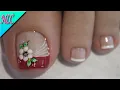 DISENO DE UNAS PARA PIES FLOR Y FRANCES ROJO Y BLANCO FACIL - FLOWERS NAIL ART