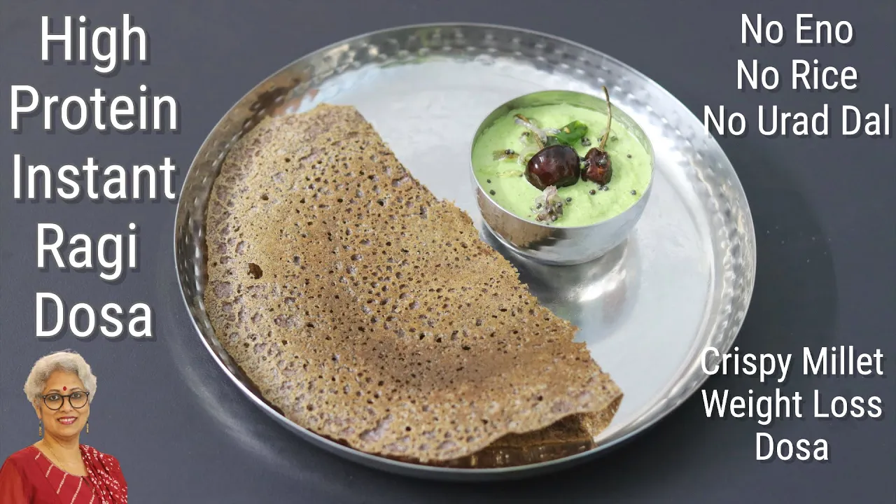 High Protein Instant Ragi Dosa - Crispy Millet Dosa Recipe - No Eno - Millet Recipes For Weight Loss