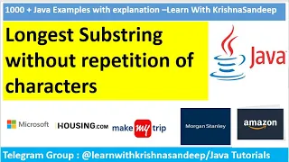 Java Program to find longest substring without repetition Amazon coding interview questions