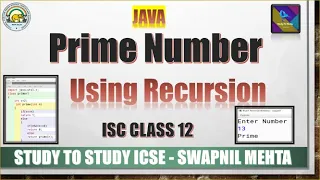 Prime Number using recursion in JAVA ISC important Recursion Board programs ISC Computer JAVA