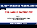 CS8392 OBJECT ORIENTED PROGRAMMING MANOJKUMAR LECTURES SYLLABUS OVERVIEW UNIT 1