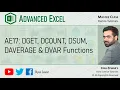 AE17 DGET DCOUNT DSUM DAVERAGE DVAR Functions
