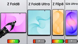 Galaxy Z Fold 8 vs. Fold 8 Ultra vs. Flip 8 vs. S26 Ultra Battery Test
