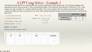 A Linear Programming Problem Using Excel Example 1