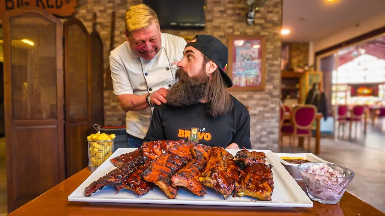 IF YOU CAN BEAT PORTUGAL'S HUGE RIB CHALLENGE THEY DRESS YOU AS A KING! | BeardMeatsFood